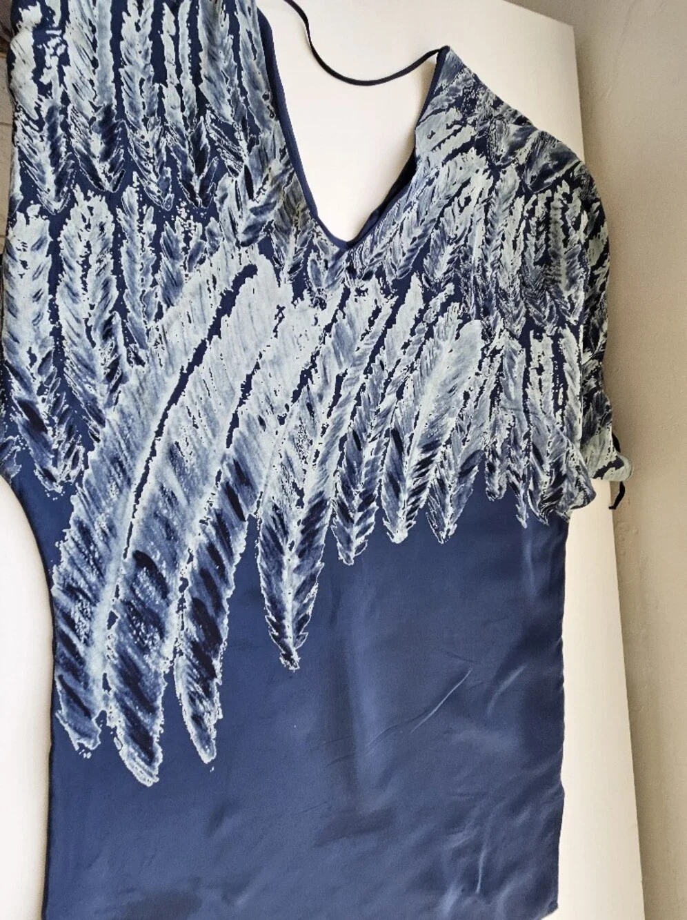 Ramona Larue Silk Blue Colorway Scrunch Shoulder V-Neck Caftan Dress